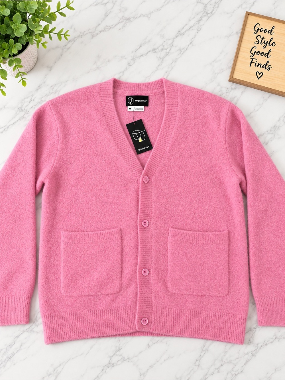 Original Use Pink V-Neck Button-Front Cardigan